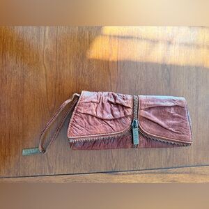Distressed Leather Wrap Clutch Wristlet – Cognac